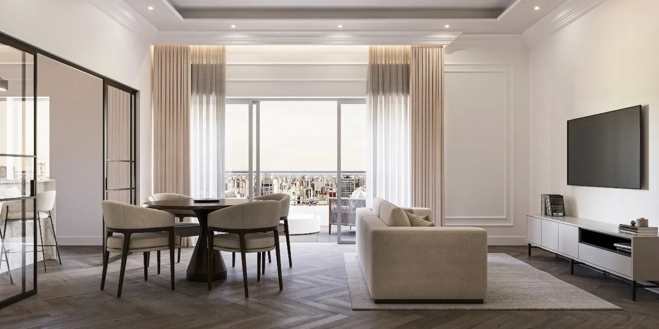 Emperadores, render del living de 3 ambientes